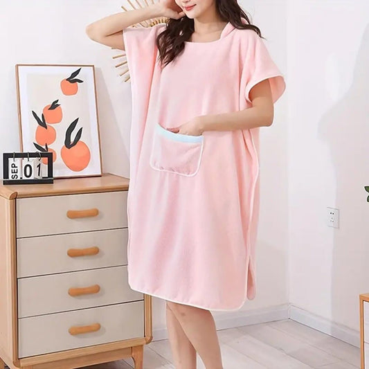 Women's Hooded Bath Robe, Soft Comfortable Loungewear, Pink