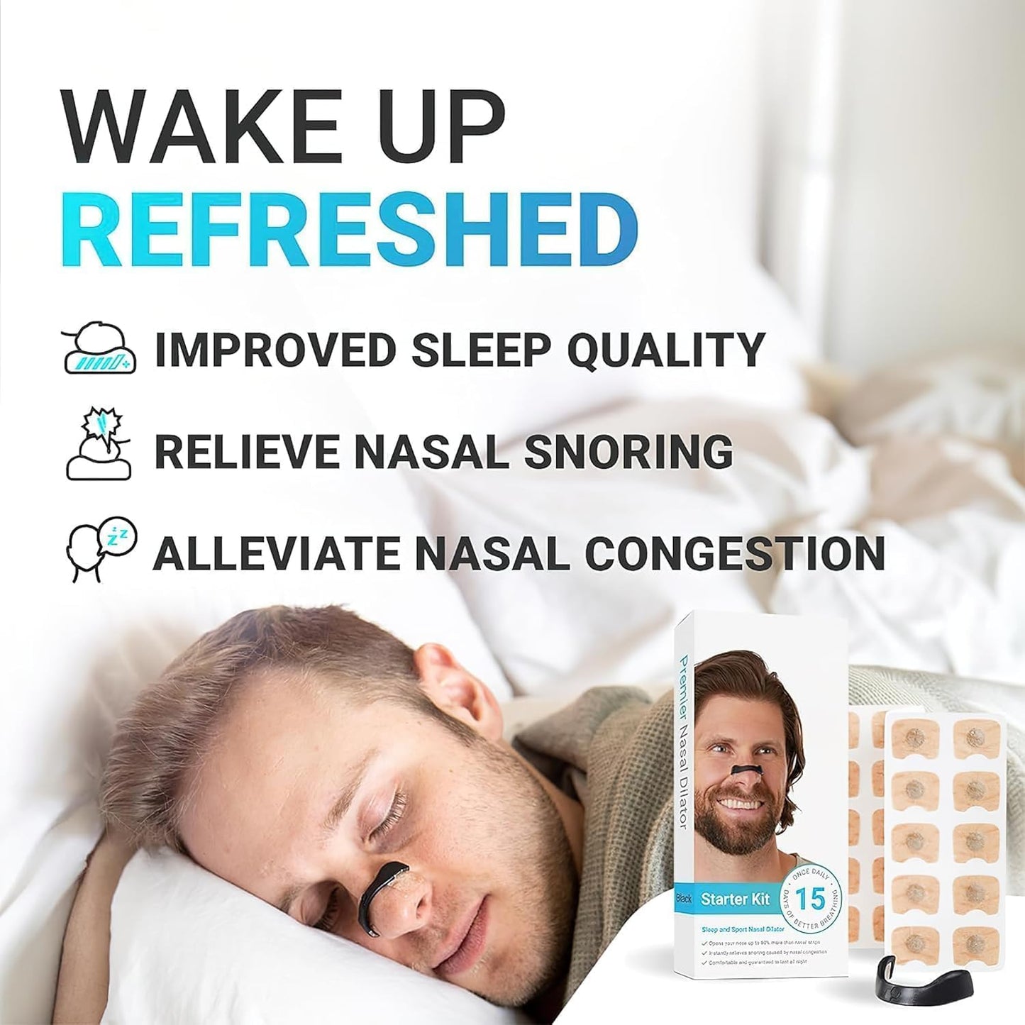 Breathing Nasal Strip Starter Kit (15 Pack) Oxygen Booster (BLACK)