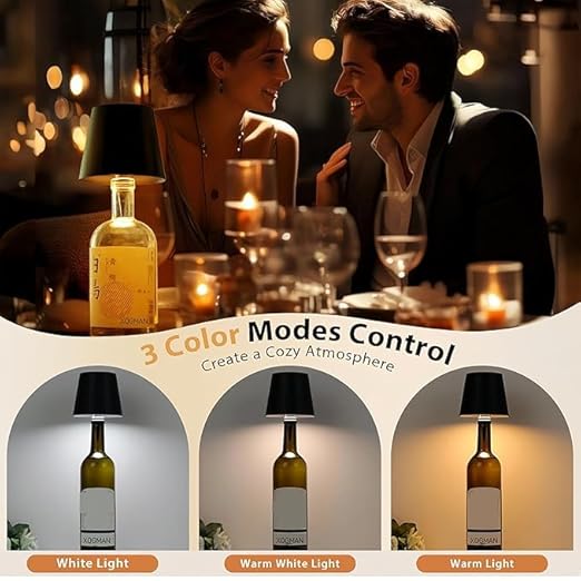 Wireless Bottle Lamp - 3 Color Touch Control, (Rechargeable)