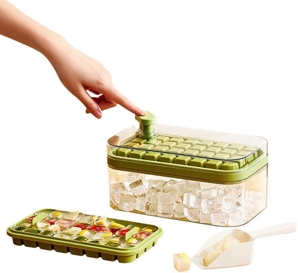 2 Layer Ice Cube Tray , Square Ice Cubes , Cube Storage Container 64 Ice