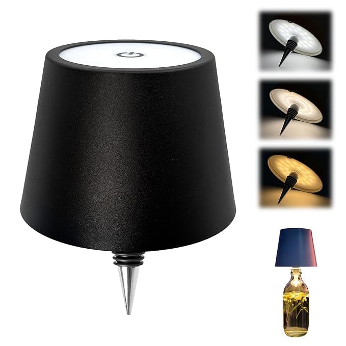 Wireless Bottle Lamp - 3 Color Touch Control, (Rechargeable)