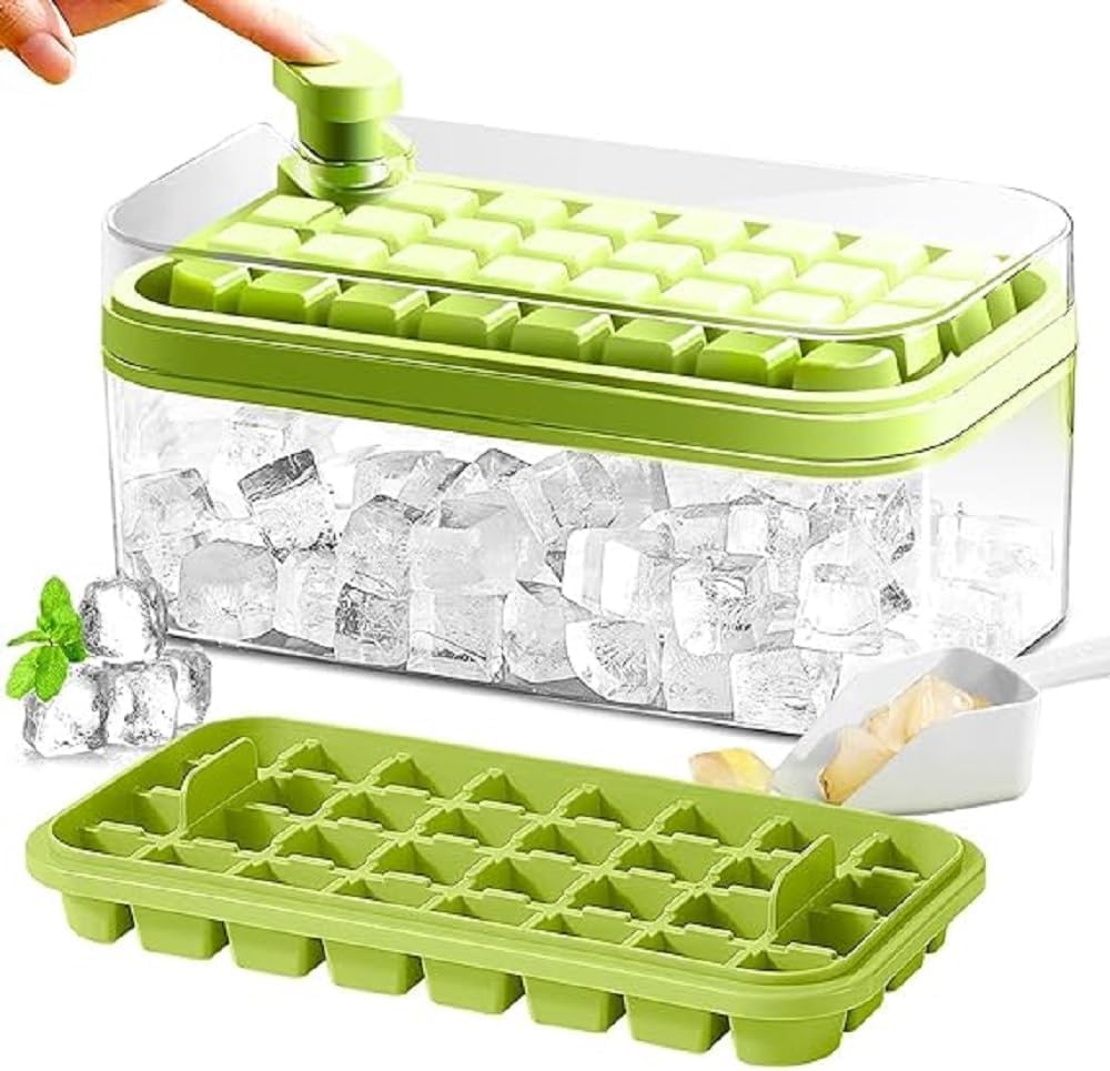 2 Layer Ice Cube Tray , Square Ice Cubes , Cube Storage Container 64 Ice