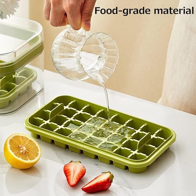 2 Layer Ice Cube Tray , Square Ice Cubes , Cube Storage Container 64 Ice