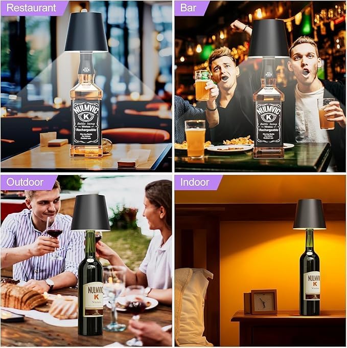 Wireless Bottle Lamp - 3 Color Touch Control, (Rechargeable)