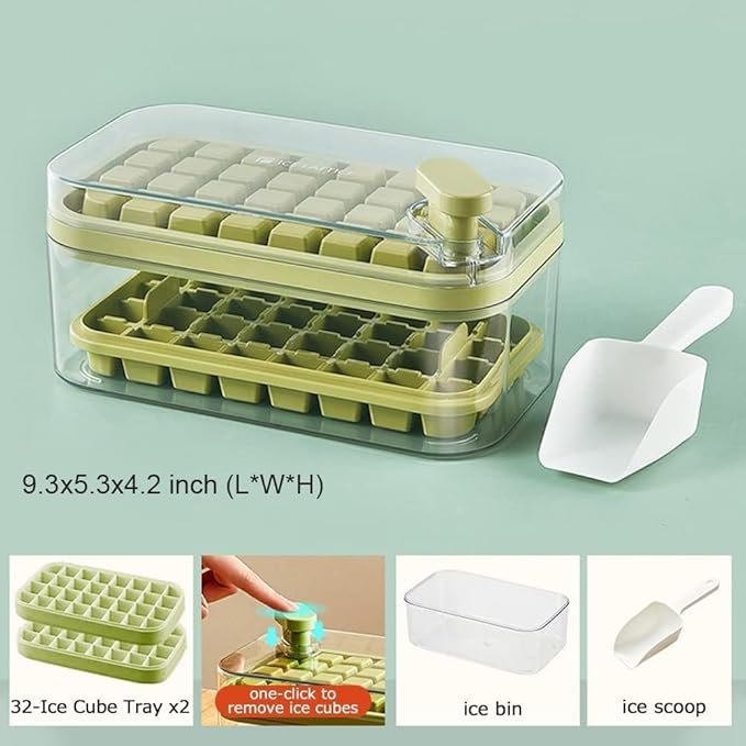 2 Layer Ice Cube Tray , Square Ice Cubes , Cube Storage Container 64 Ice